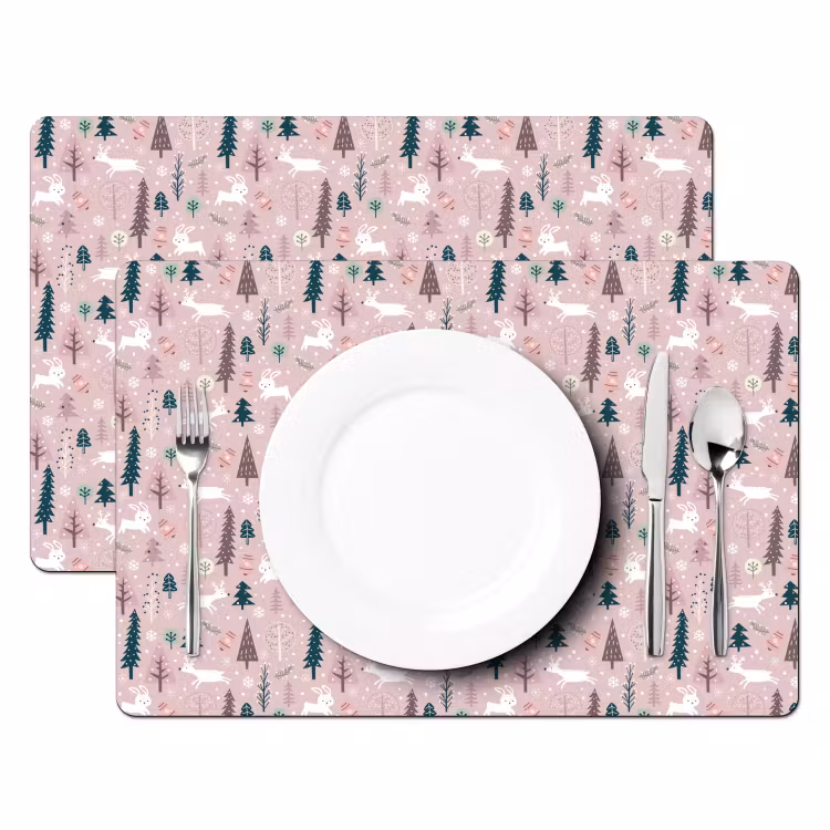 Placemat vinyl - Kerst - Dieren - Kerstbomen - Sneeuw - Rendier — 2