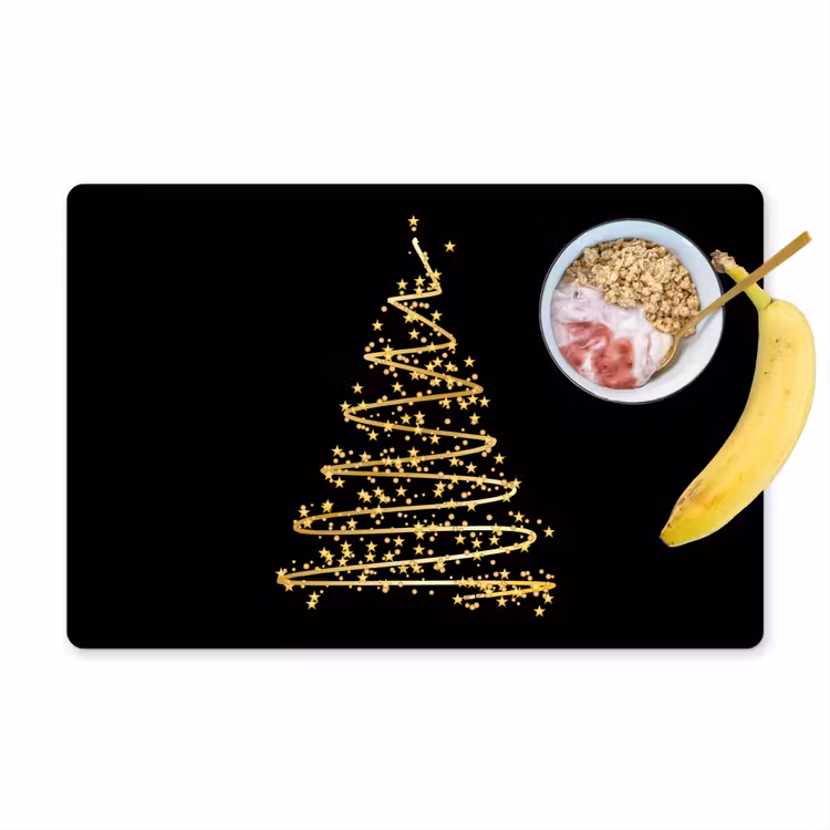 Placemat vinyl - Kerst - Goud - Kerstmis - Feestdagen - Zwart — 1