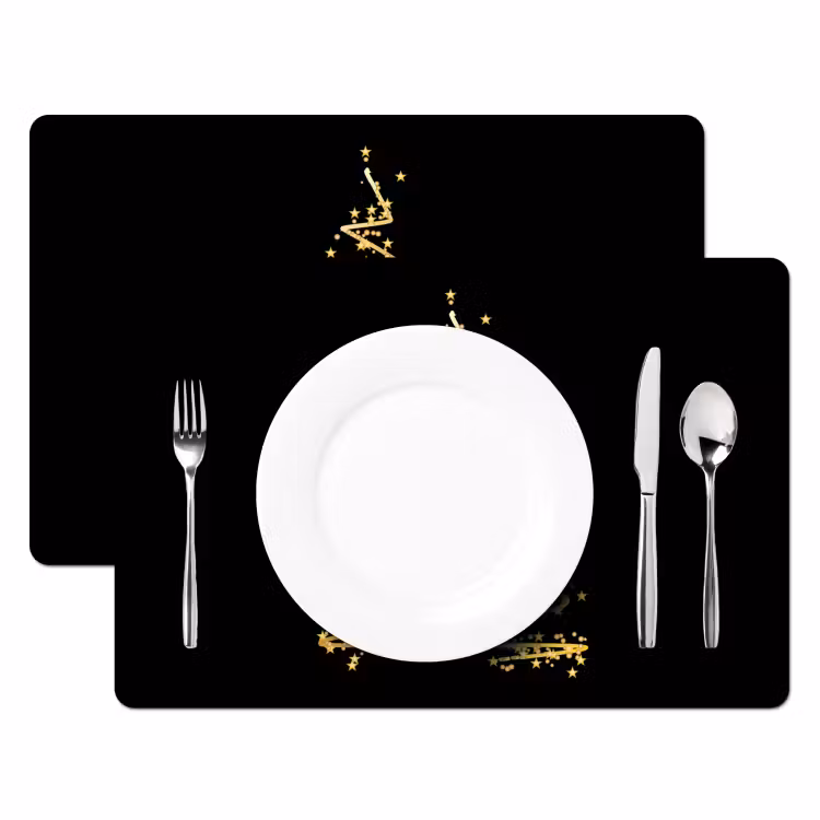 Placemat vinyl - Kerst - Goud - Kerstmis - Feestdagen - Zwart — 2