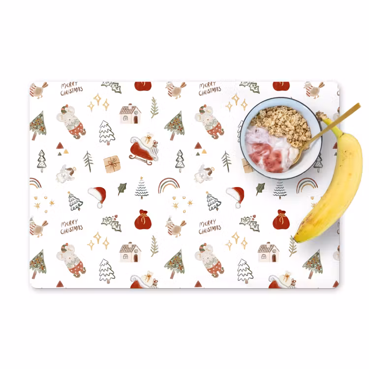 Placemat vinyl - Kerst - Patroon - Kerstbomen - Feestdagen - Wit — 1