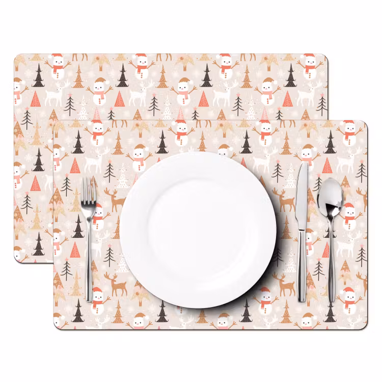 Placemat vinyl - Kerstbomen - Sneeuwpop - Kerst - Rendier - Sneeuwvlokken — 2
