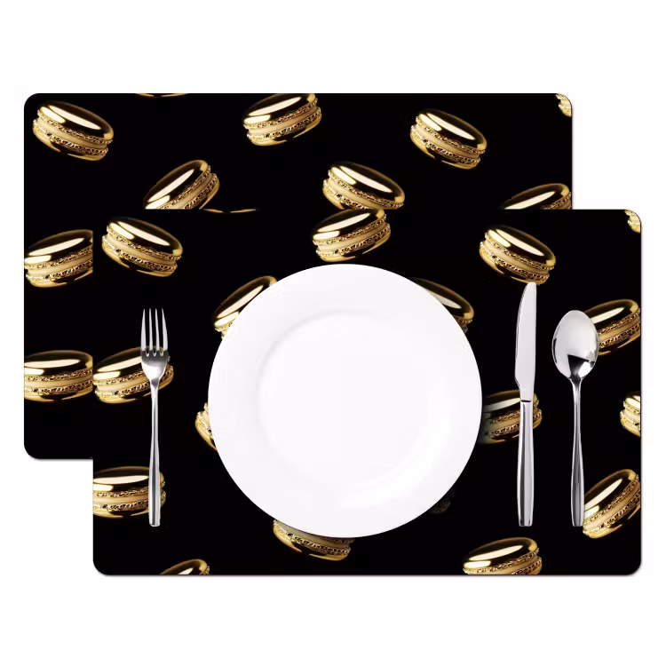 Placemat vinyl - Macarons - Patroon - Goud - Zwart — 2