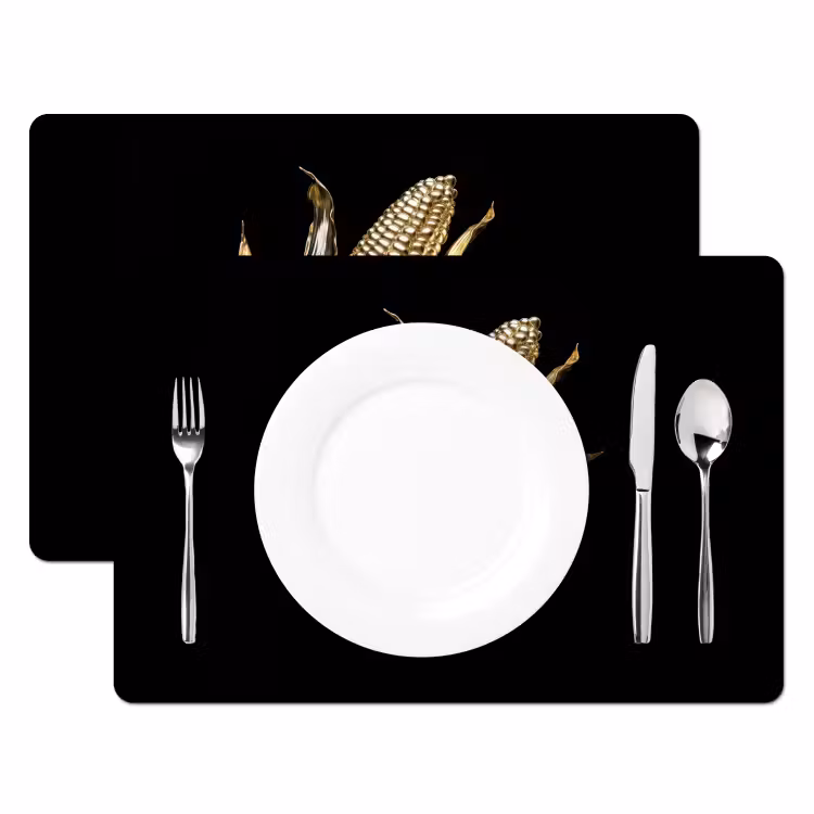 Placemat vinyl - Mais - Eten - Goud - Zwart — 2