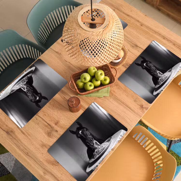 Placemat vinyl - Paard - Bord - Pasta - Tafelkleed - Zwart Wit - Dieren — 3