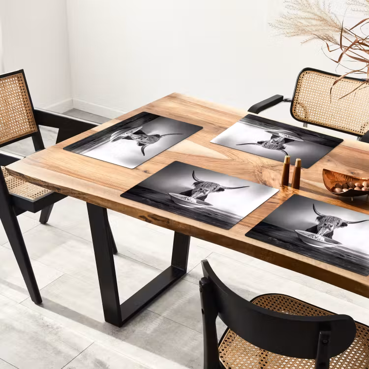 Placemat vinyl - Schotse Hooglander - Spaghetti - Dieren - Zwart wit — 4