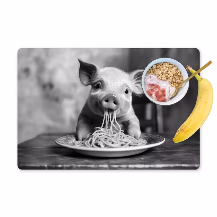 Placemat vinyl - Varken - Schattig - Spaghetti - Zwart wit - Dier — 1