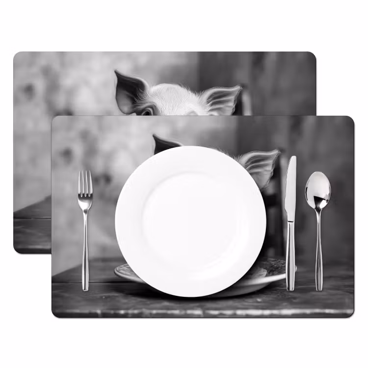 Placemat vinyl - Varken - Schattig - Spaghetti - Zwart wit - Dier — 2