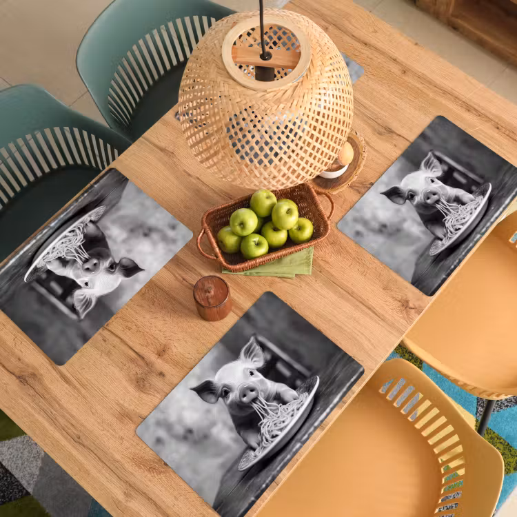 Placemat vinyl - Varken - Schattig - Spaghetti - Zwart wit - Dier — 3