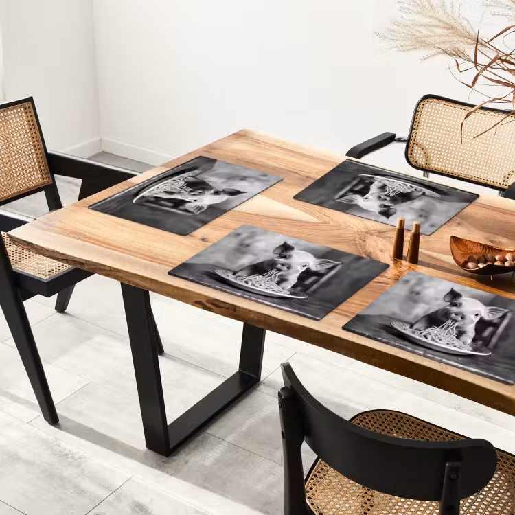 Placemat vinyl - Varken - Schattig - Spaghetti - Zwart wit - Dier — 4