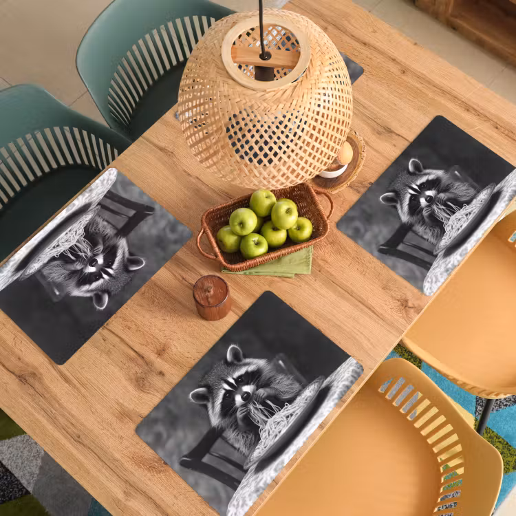 Placemat vinyl - Wasbeer - Cute - Pasta - Tafelkleed - Zwart - Wit — 3