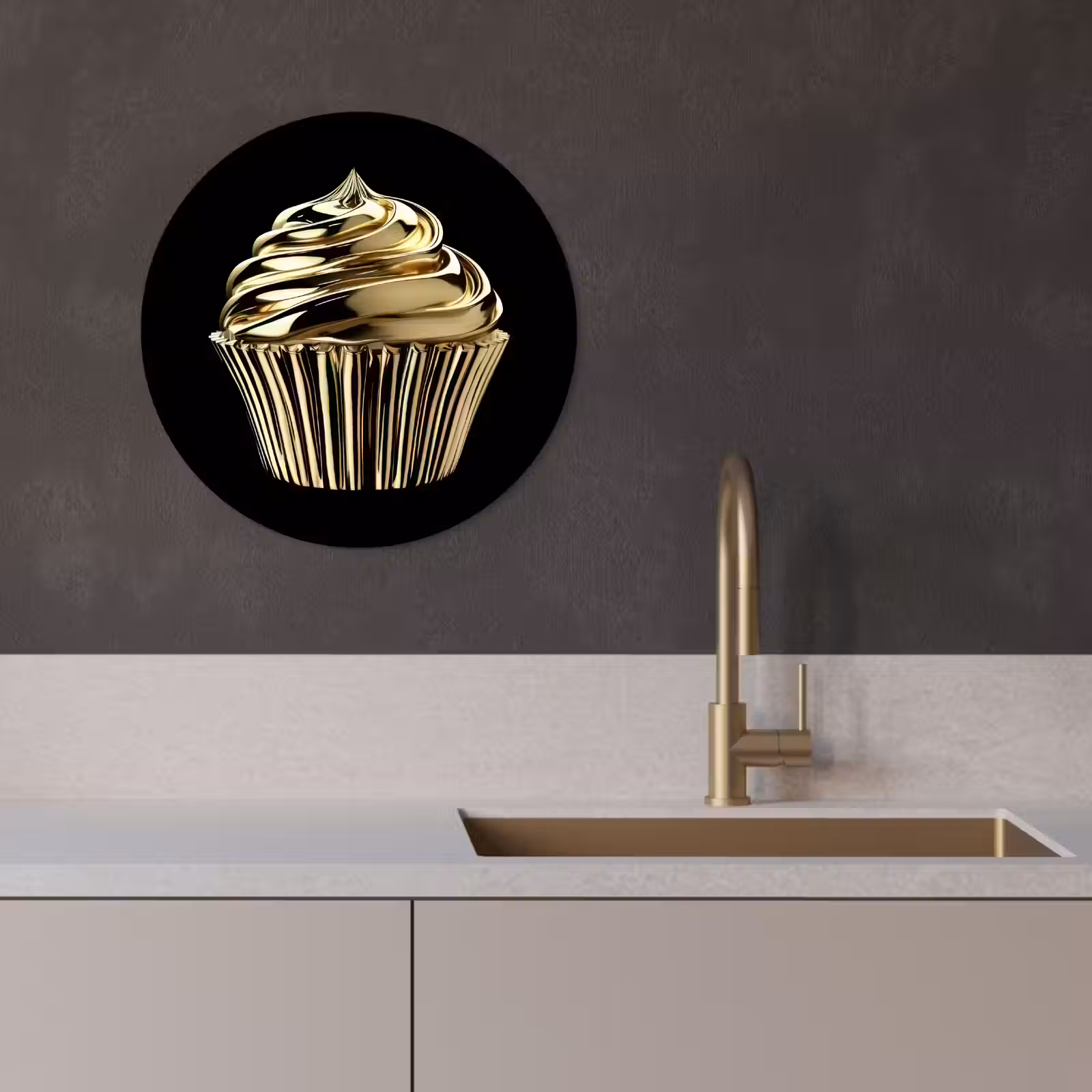 Muurcirkel - Cupcake - Eten - Goud - Zwart — 1