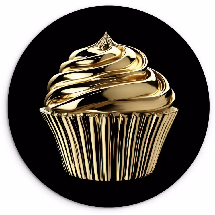 Muurcirkel - Cupcake - Eten - Goud - Zwart — 2