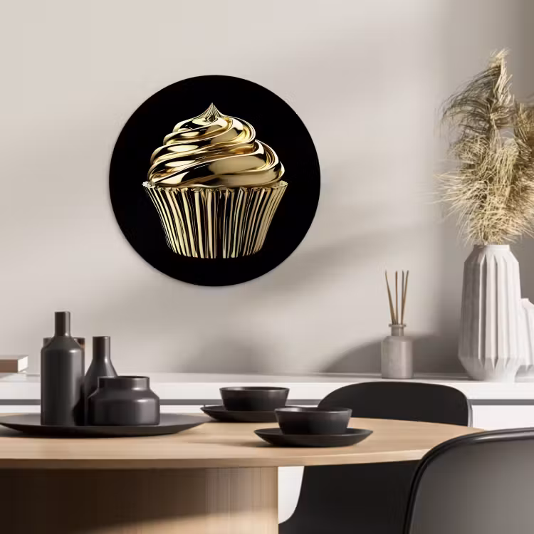 Muurcirkel - Cupcake - Eten - Goud - Zwart — 3