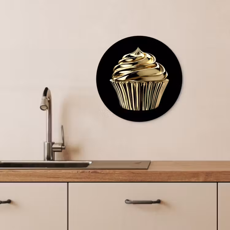 Muurcirkel - Cupcake - Eten - Goud - Zwart — 4
