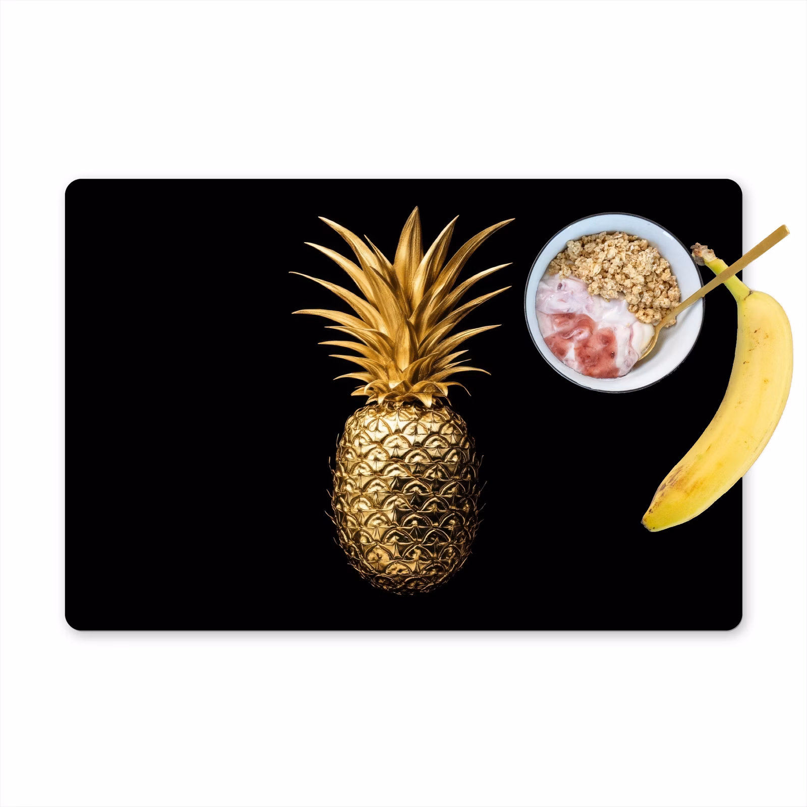 Placemat vinyl - Ananas - Zwart - Goud - Luxe — 1
