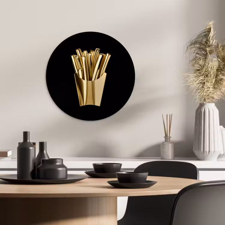 Muurcirkel - Friet - Goud - Chrome - Eten — 2