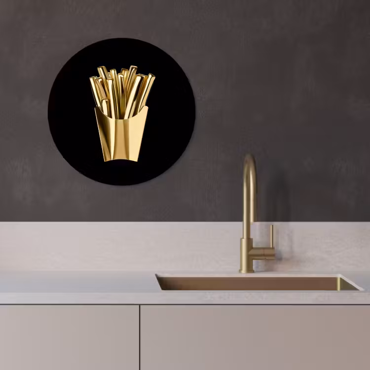 Muurcirkel - Friet - Goud - Chrome - Eten — 3