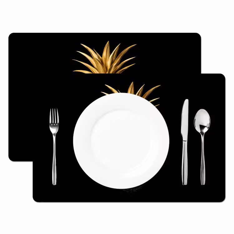 Placemat vinyl - Ananas - Zwart - Goud - Luxe — 2
