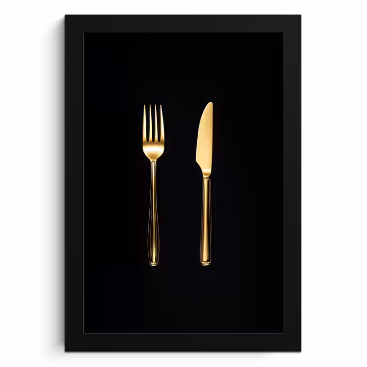 Poster met lijst - Bestek - Goud - Mes - Vork — 1