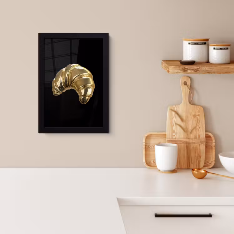 Poster met lijst - Croissant - Brood - Goud - Zwart — 2