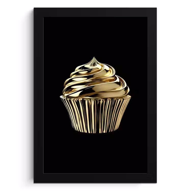 Poster met lijst - Cupcake - Eten - Goud - Zwart — 1