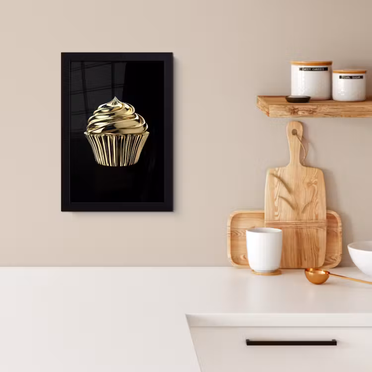 Poster met lijst - Cupcake - Eten - Goud - Zwart — 2