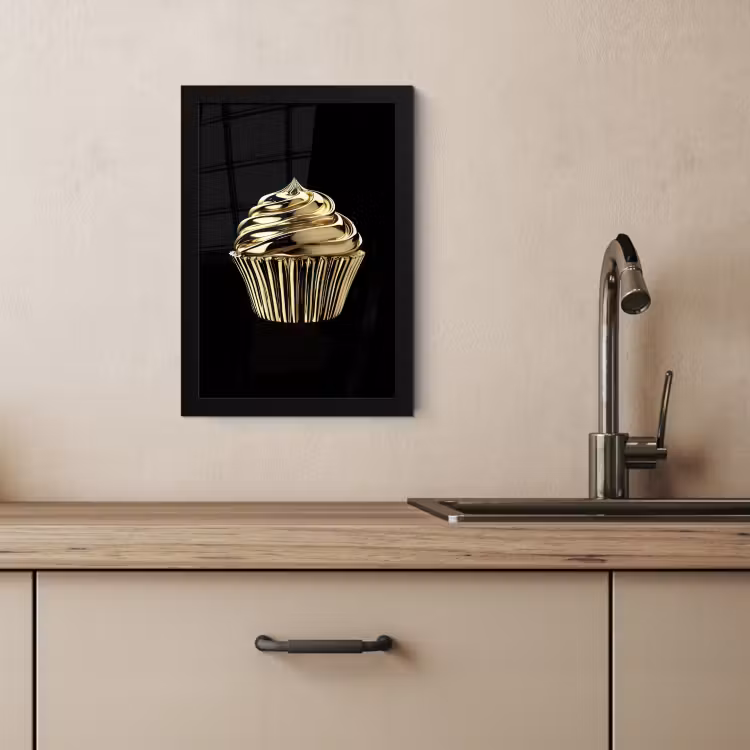 Poster met lijst - Cupcake - Eten - Goud - Zwart — 3