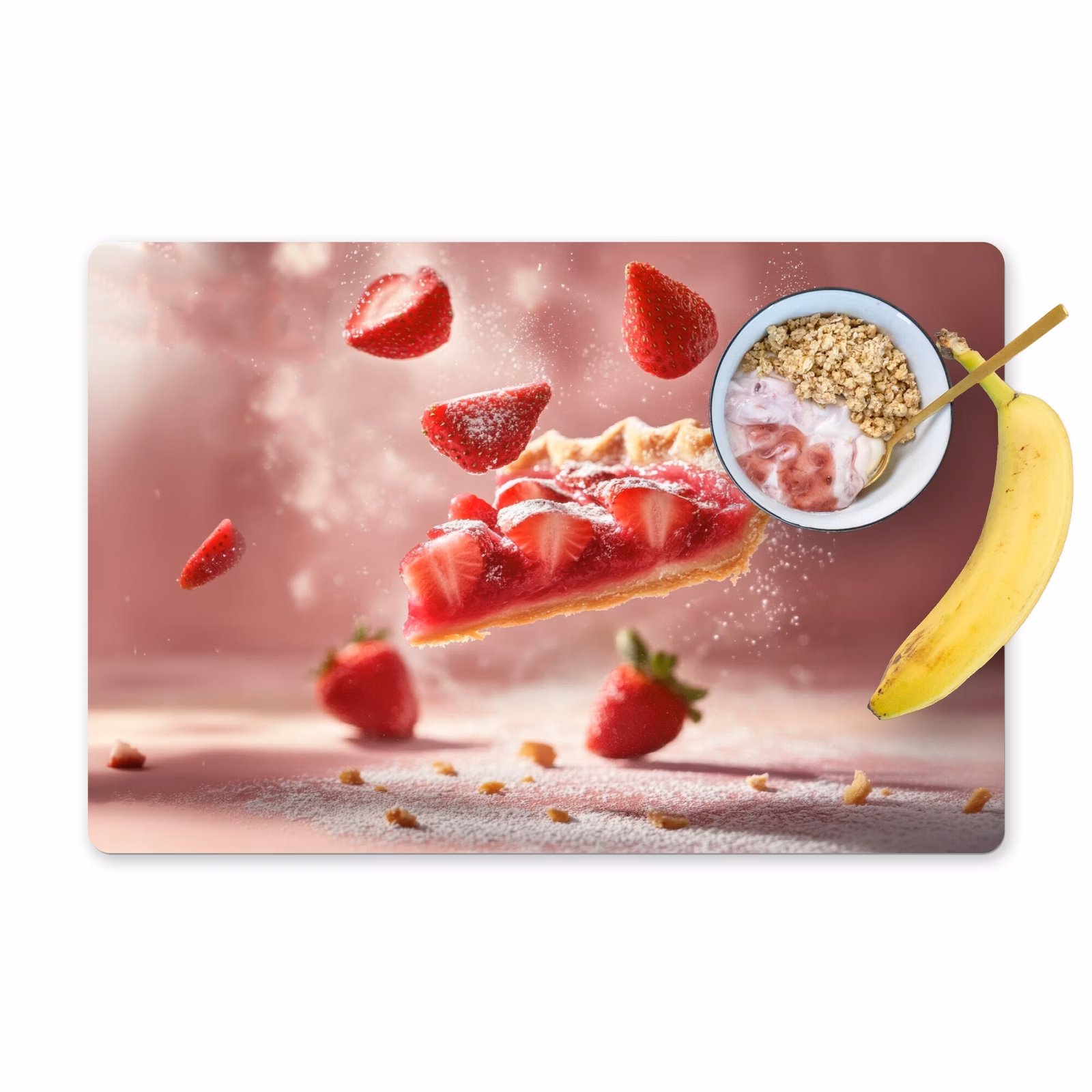 Placemat vinyl - Aardbei - Taart- Eten - Roze — 1