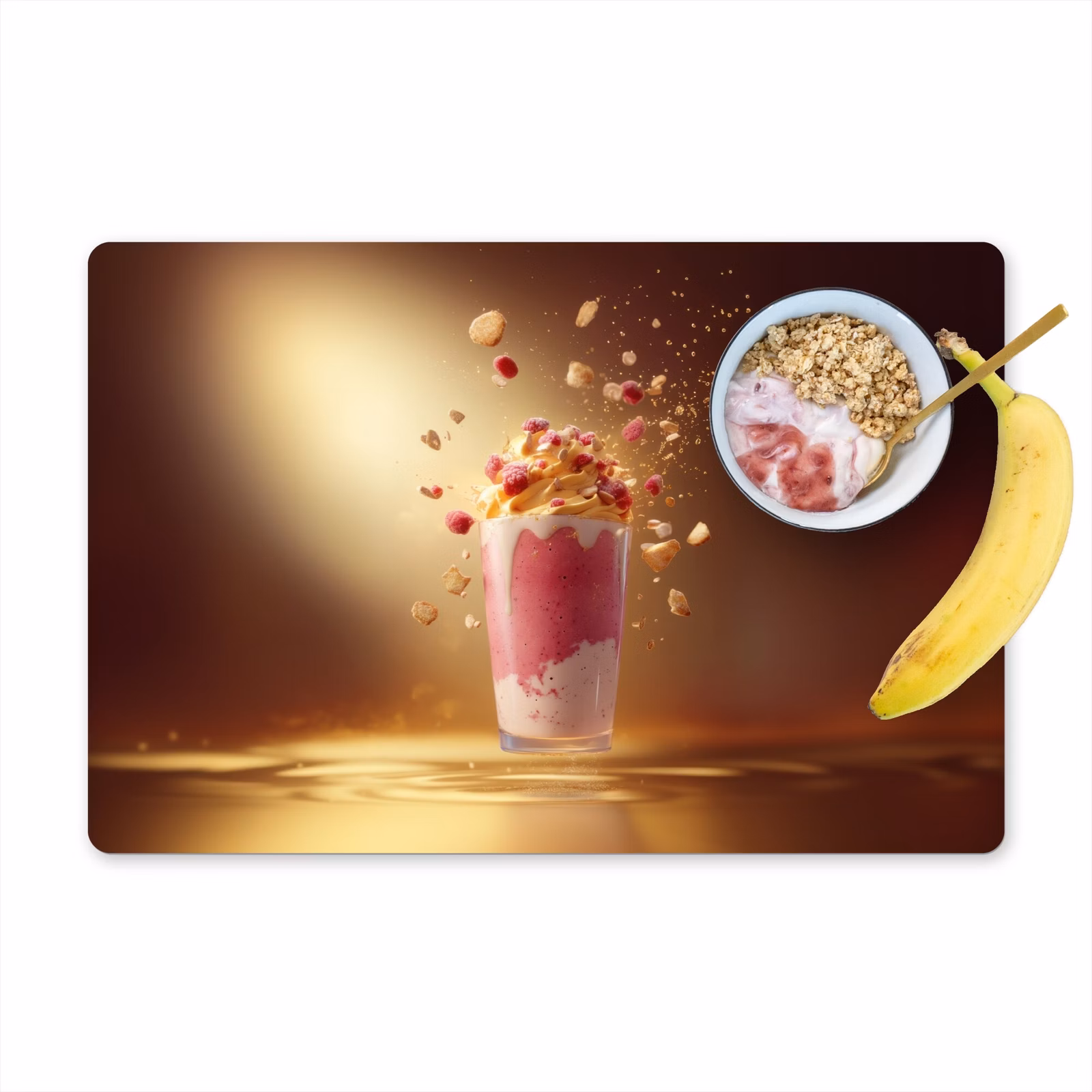 Placemat vinyl - Framboos - Smoothie - Drinken - Roze — 1