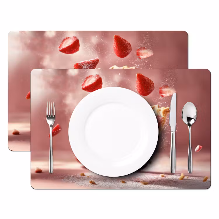 Placemat vinyl - Aardbei - Taart- Eten - Roze — 2