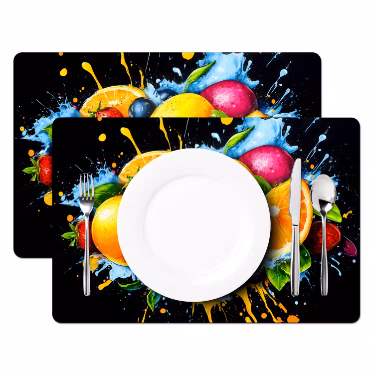 Placemat vinyl - Fruit - Graffiti - Kleurrijk - Sinaasappel - Aardbei - Abstract — 2
