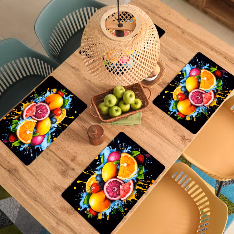 Placemat vinyl - Fruit - Graffiti - Kleurrijk - Sinaasappel - Aardbei - Abstract — 3