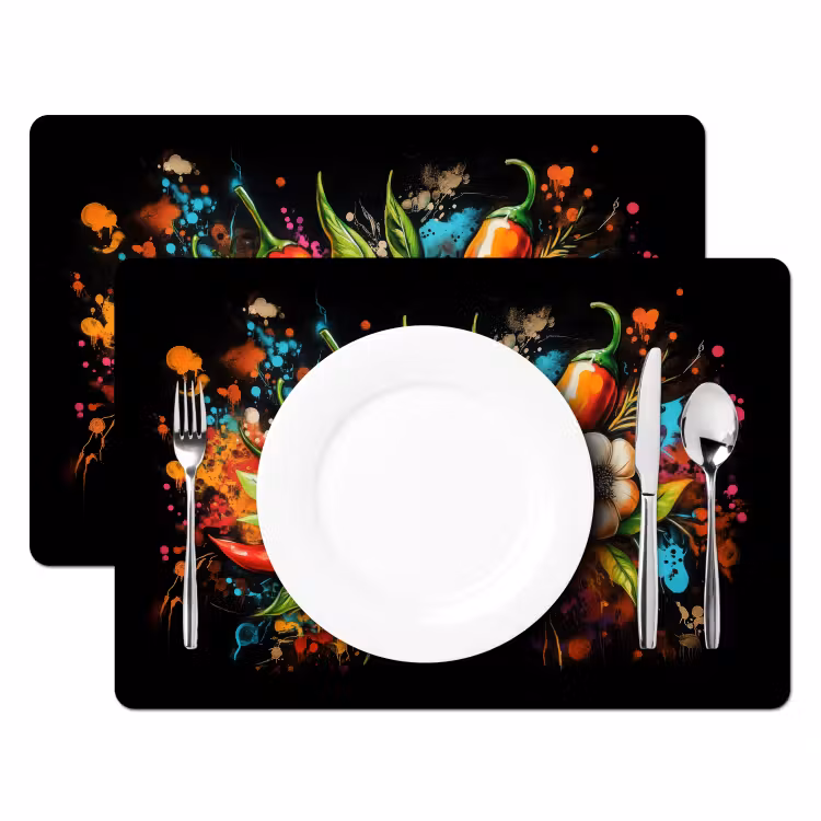 Placemat vinyl - Groente - Peper - Knoflook - Graffiti - Verf - Kleurrijk — 2