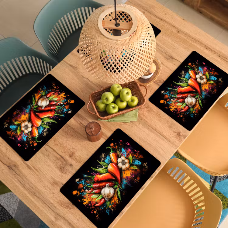 Placemat vinyl - Groente - Peper - Knoflook - Graffiti - Verf - Kleurrijk — 3