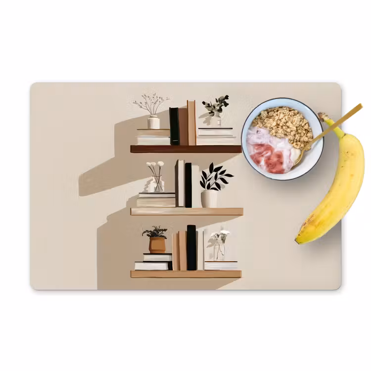 Placemat vinyl - Plankjes - Boeken - Vaasjes - Planten — 1