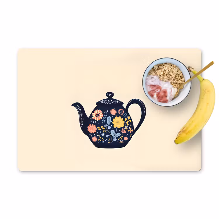 Placemat vinyl - Theepot - Kleurrijk - Bloemen — 1