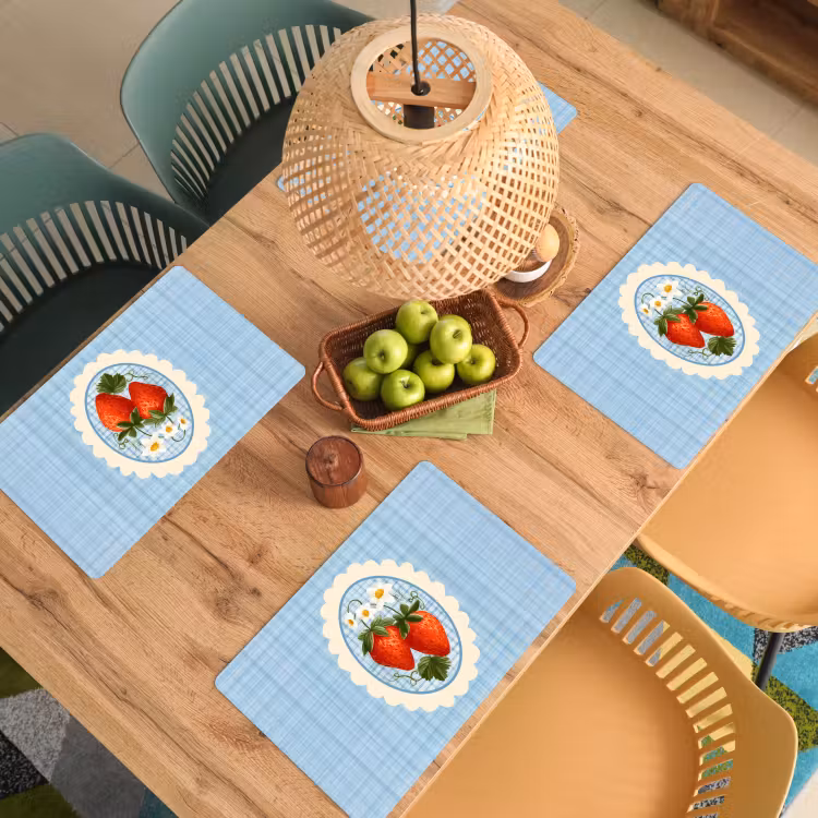 Placemat vinyl - Aardbeien - Lijst - Rood - Geruit — 3