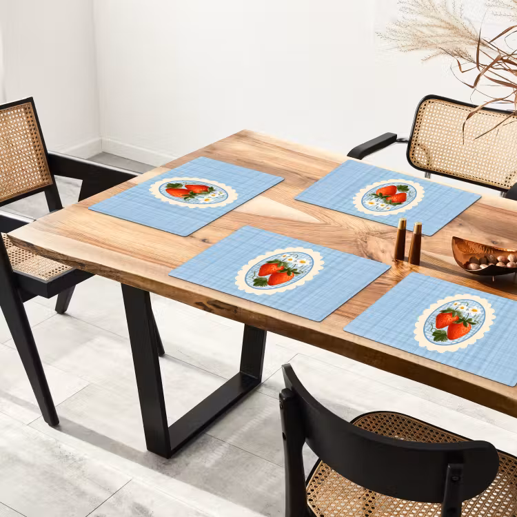 Placemat vinyl - Aardbeien - Lijst - Rood - Geruit — 4