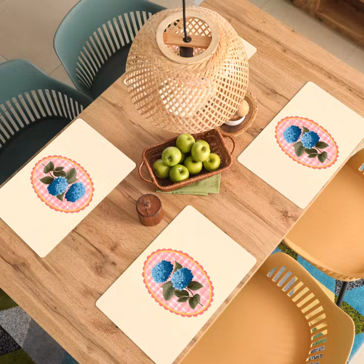 Placemat vinyl - Bloemen - Blauw - Lijst - Bladeren — 3