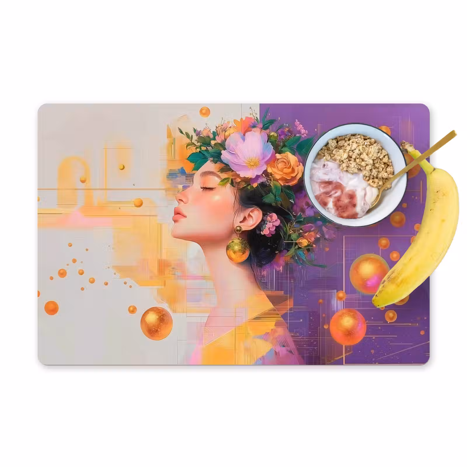 Placemat vinyl - Abstract - Vrouw - Bloemenkroon - Goud — 1