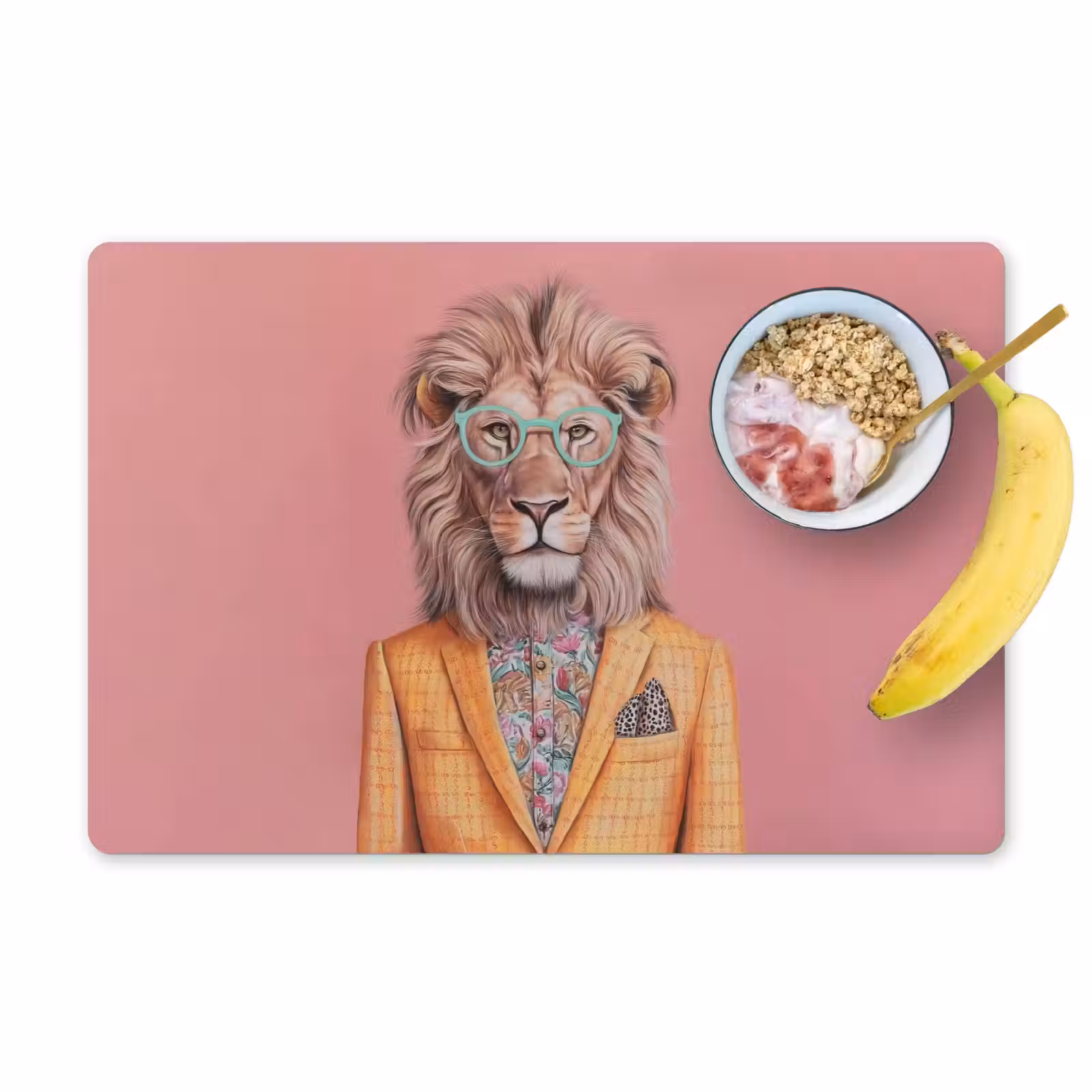 Placemat vinyl - Leeuw - Pak - Geruit - Bril — 1