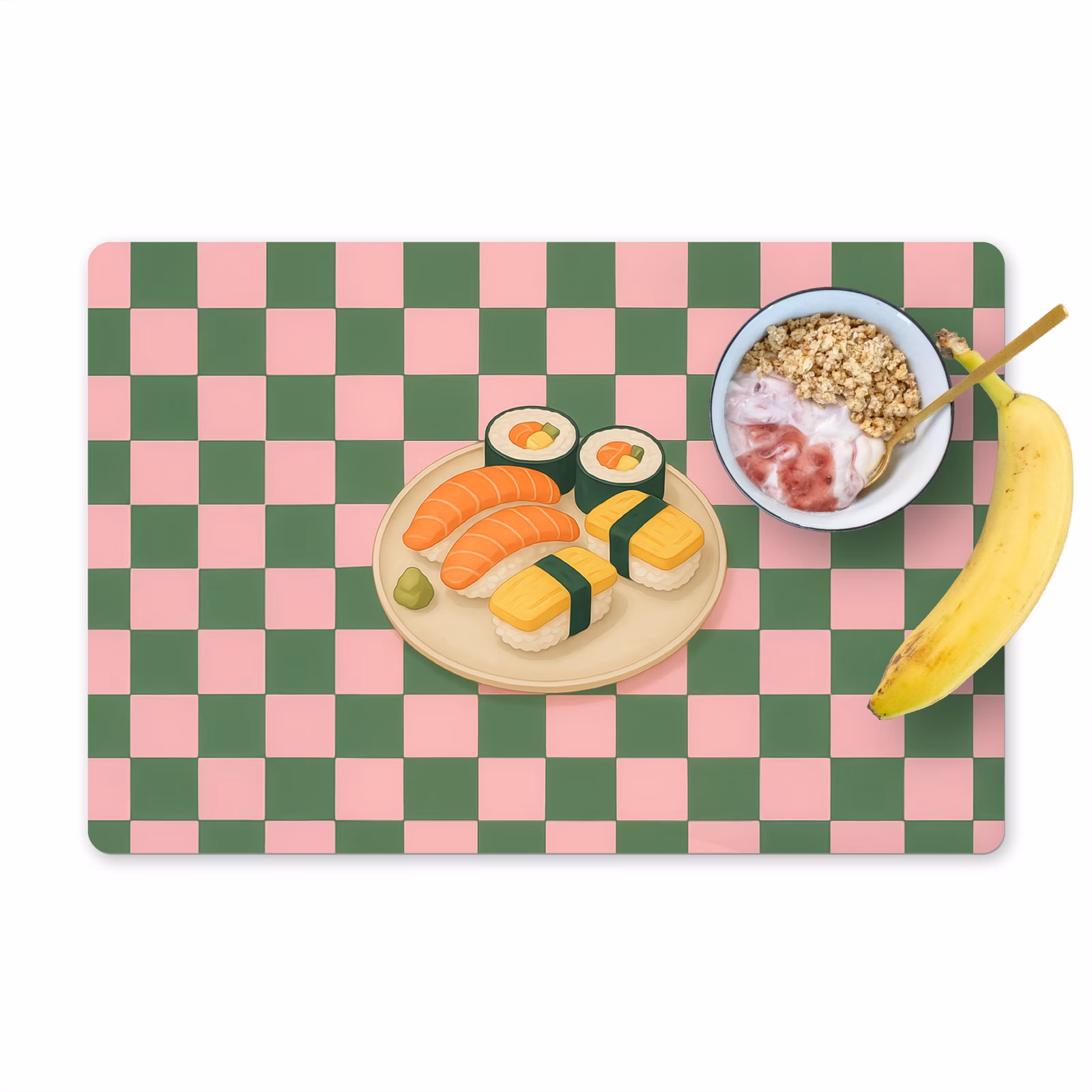 Placemat vinyl - Sushi - Bord - Geblokt - Groen — 1