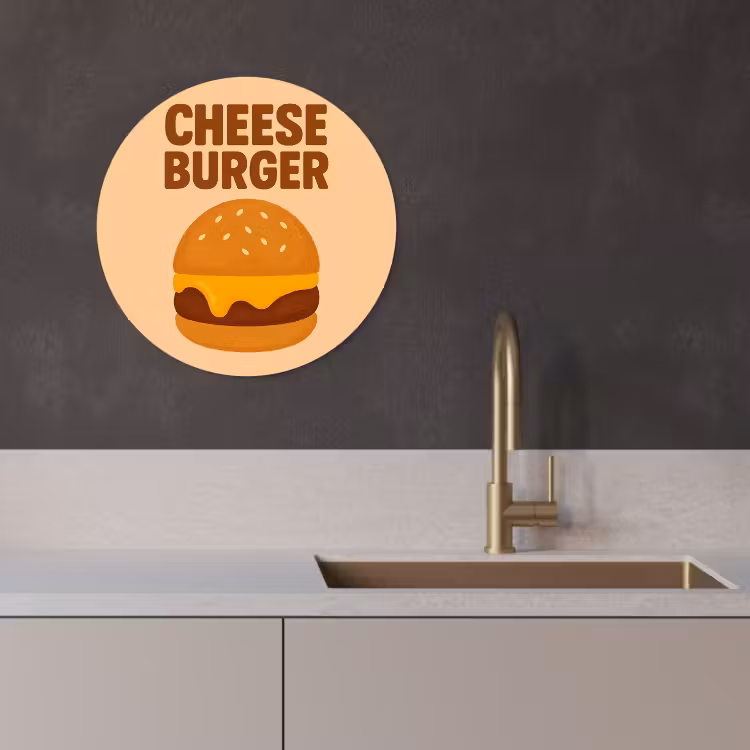 Muurcirkel - Cheeseburger - Minimalistisch - Geel — 3