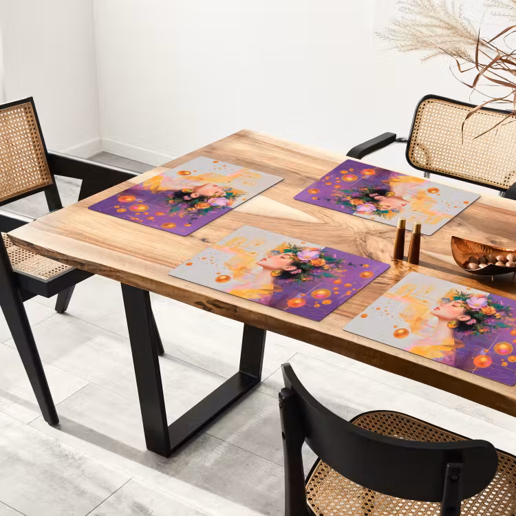 Placemat vinyl - Abstract - Vrouw - Bloemenkroon - Goud — 4