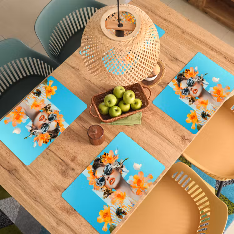 Placemat vinyl - Bloemen - Vrouw - Zonnebril - Blauw — 3