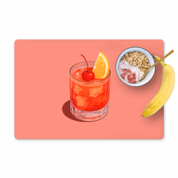 Placemat vinyl - Glas - Ijsblokjes - Citroen - Kers — 1