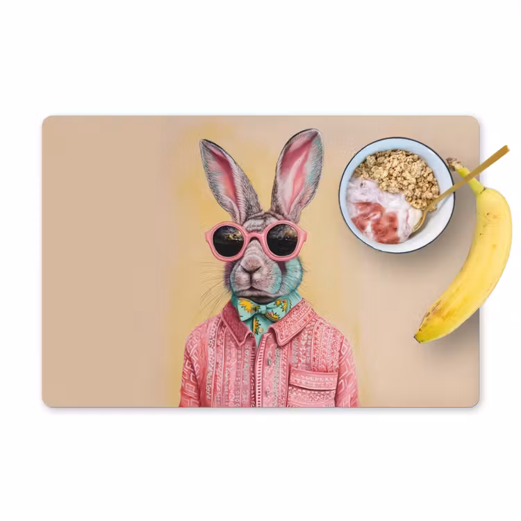 Placemat vinyl - Grijs - Konijn - Blouse - Strik — 1