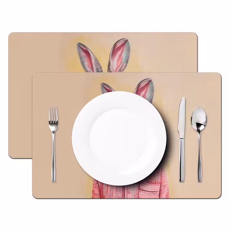 Placemat vinyl - Grijs - Konijn - Blouse - Strik — 2