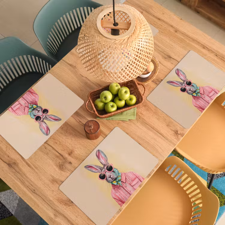 Placemat vinyl - Grijs - Konijn - Blouse - Strik — 3