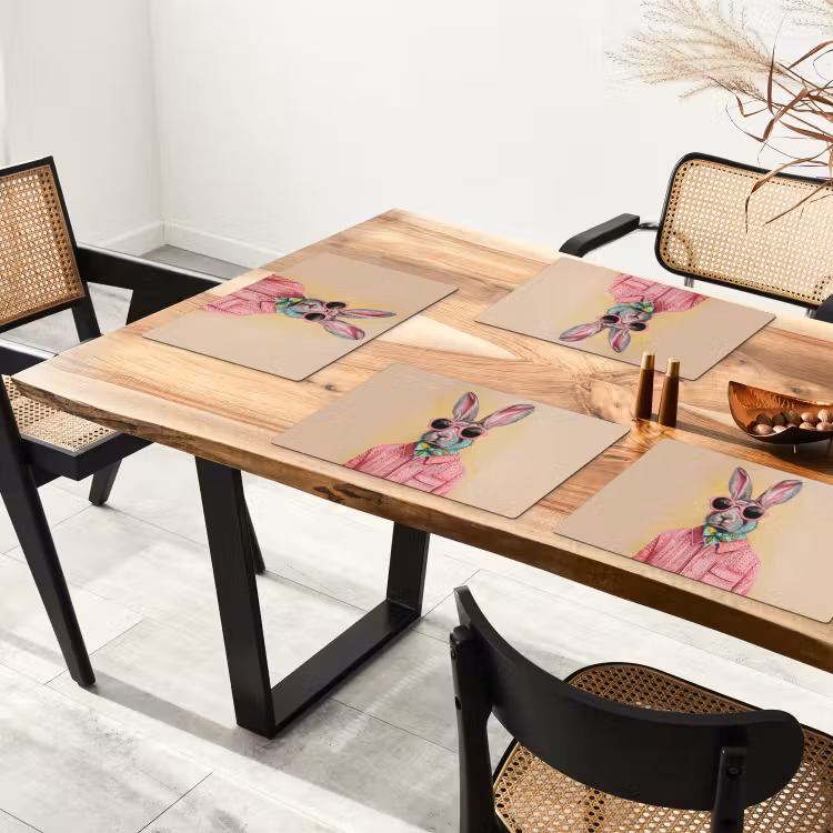 Placemat vinyl - Grijs - Konijn - Blouse - Strik — 4